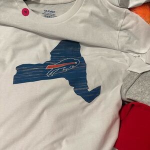 White T-Shirt with Blue and Red Graphic